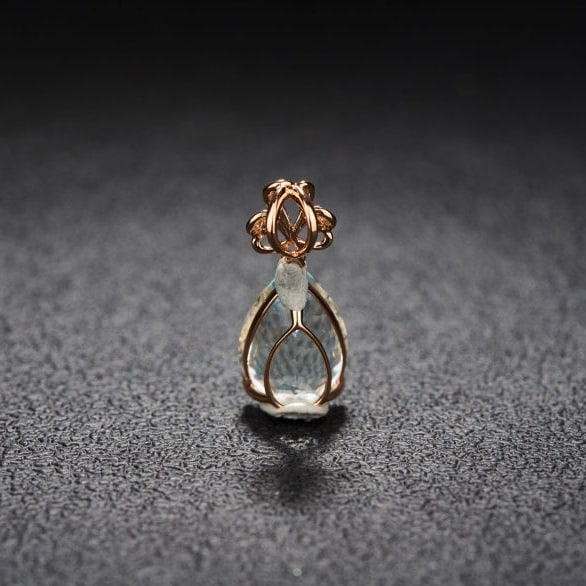14k Gold 4.58 Ct Natural Aquamarine & Diamond Pendant( Without Chain ) - 6