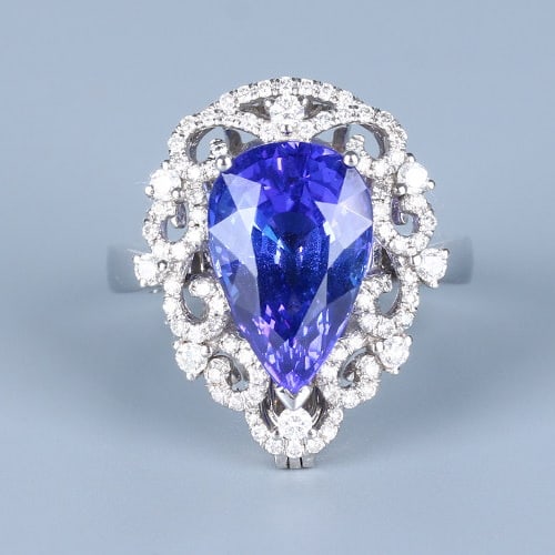 14k Gold 7.06 Ctw Natural Tanzanite & Diamond Ring/pendant( Without Chain ): Ref:231110003 // gold content:14k gold // ring size:7. 25us // // main gemstone:tanzanite // shape:pear // carat weight:6. 45ct // color:blue // treatment:natural // // adjacent gemstone 2 : diamond