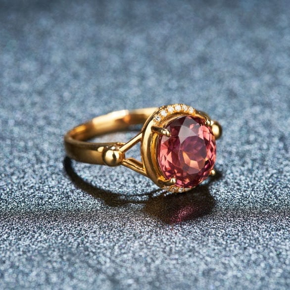 14k Gold 3.13 Ct Natural Tourmaline & Diamond Ring - 2
