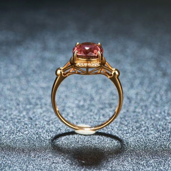 14k Gold 3.13 Ct Natural Tourmaline & Diamond Ring - 6