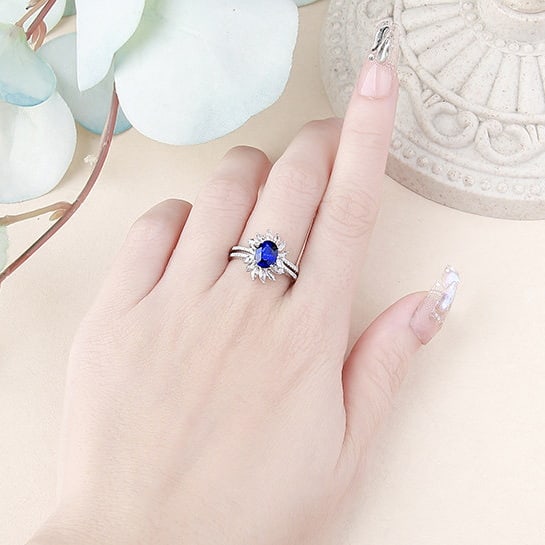 14k Gold 1.92 Ctw Natural Sapphire & Diamond Ring - 7