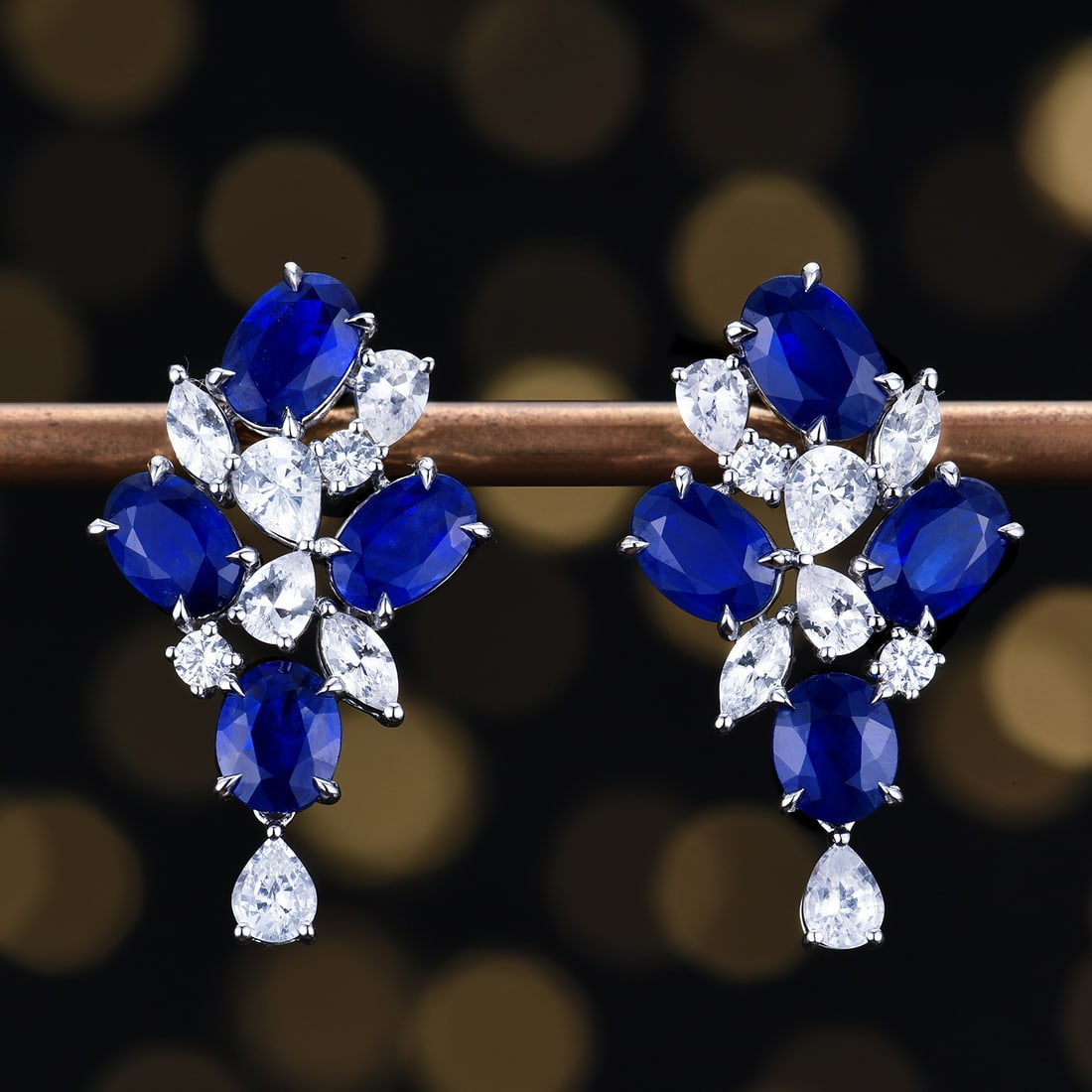 14k Gold 5.95 Ctw Vivid Blue Natural Sapphire & Sapphire Earrings: Ref:231110018 // gold content:14k gold // main gemstone:sapphire // shape:oval // carat weight:4. 33ct // color:vivid blue // treatment:natural // // adjacent gemstone 2 : sapphire // number of