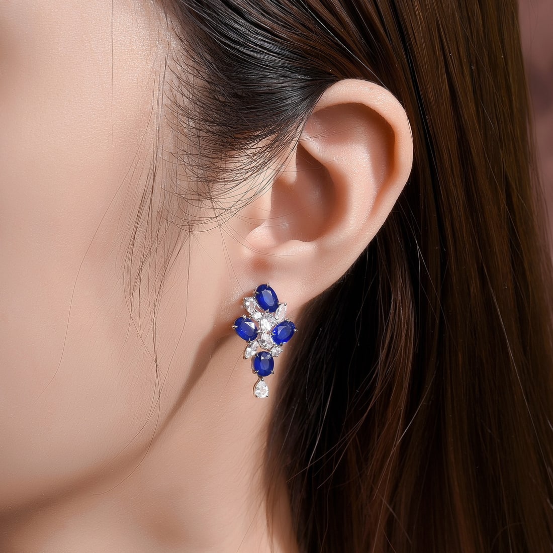 14k Gold 5.95 Ctw Vivid Blue Natural Sapphire & Sapphire Earrings - 5