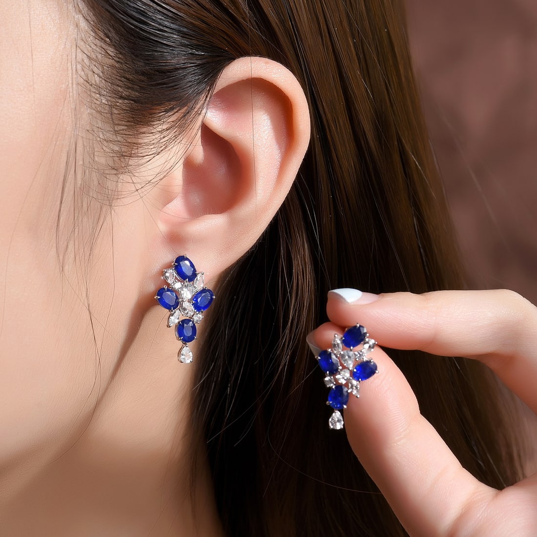 14k Gold 5.95 Ctw Vivid Blue Natural Sapphire & Sapphire Earrings - 7