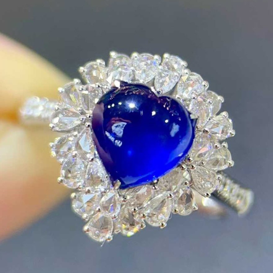 14k Gold 2.45 Ctw Vivid Blue Natural Sapphire & Diamond Ring - 2