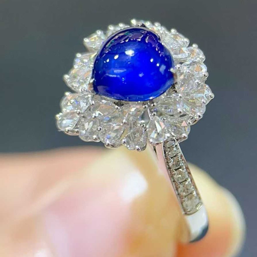 14k Gold 2.45 Ctw Vivid Blue Natural Sapphire & Diamond Ring - 4