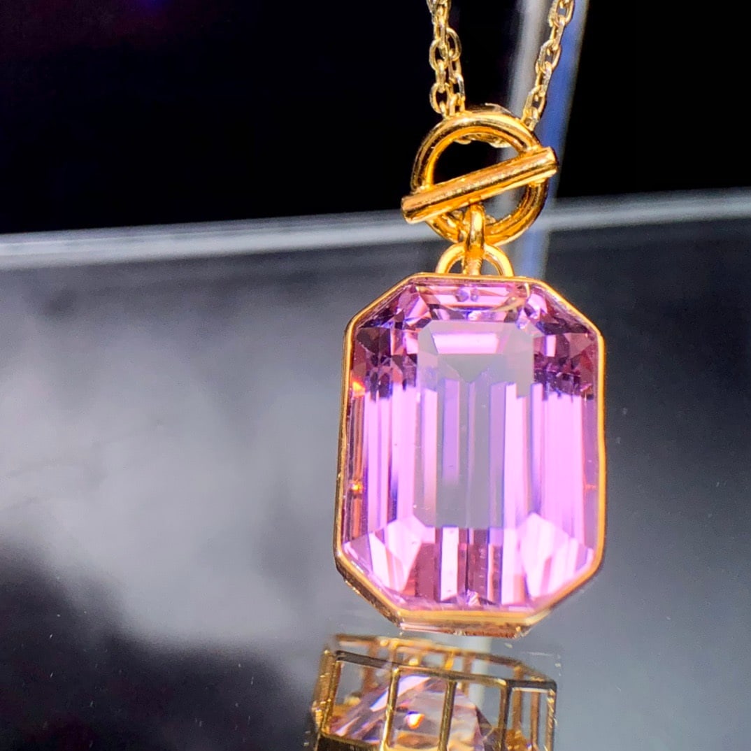 14k Gold 17 Ct Natural Kunzite Pendant( Without Chain ) - 3