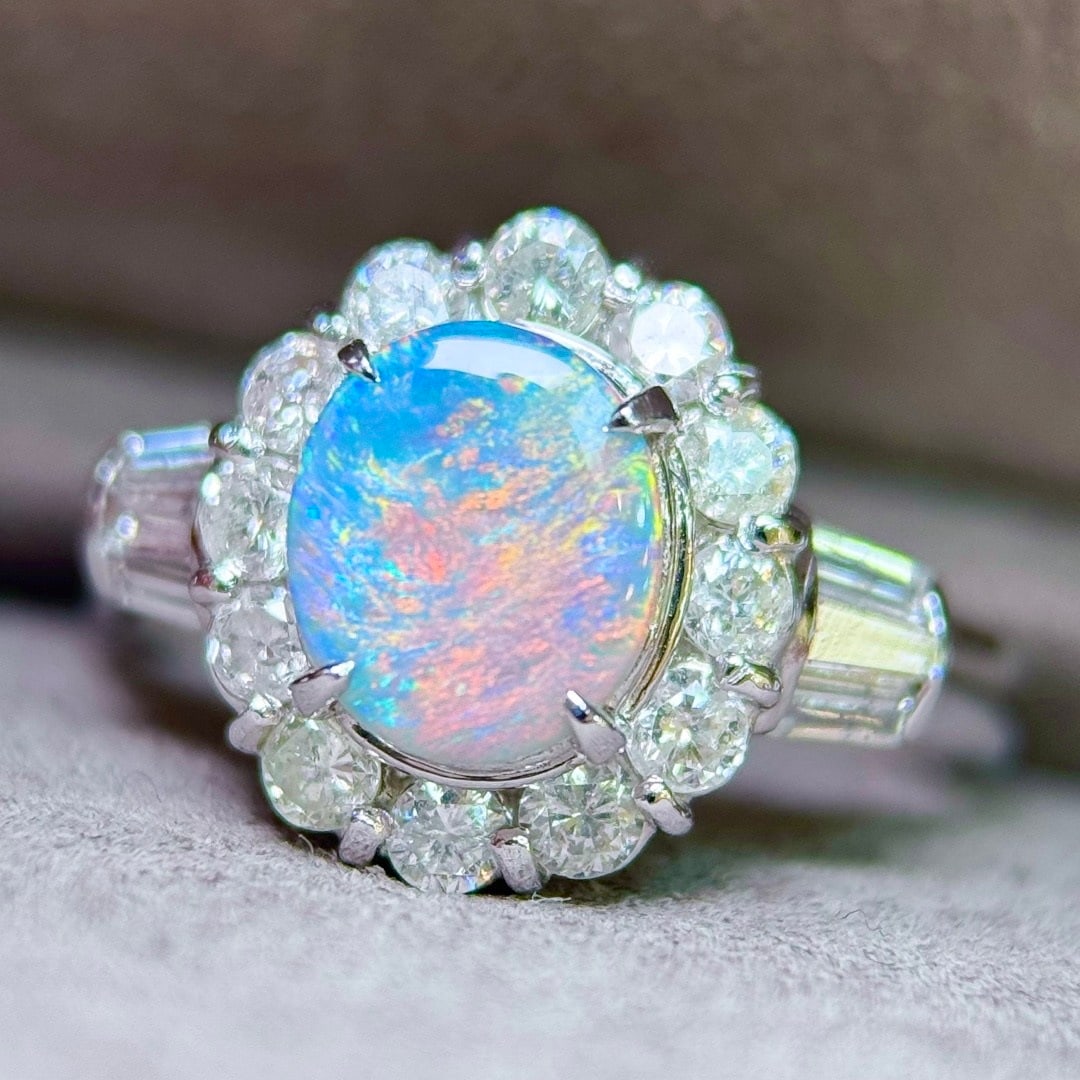 14k Gold 2.01 Ctw Natural Opal & Diamond Ring (1 of 8)