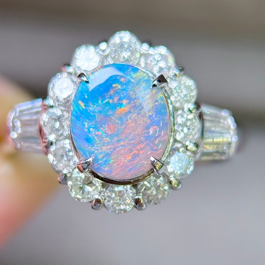 14k Gold 2.01 Ctw Natural Opal & Diamond Ring - 7