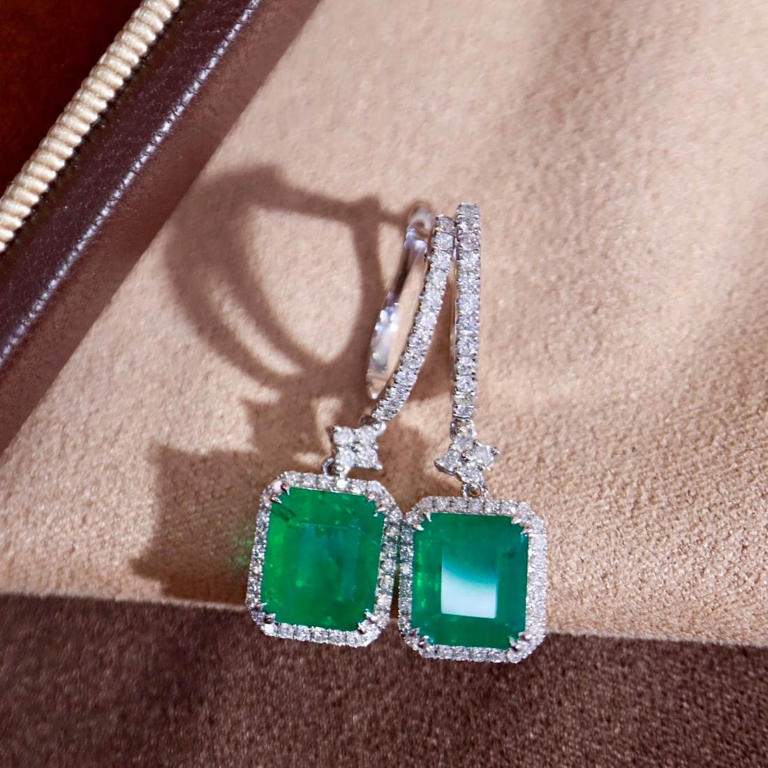 14k Gold 4.46 Ctw Natural Emerald & Diamond Earrings - 2