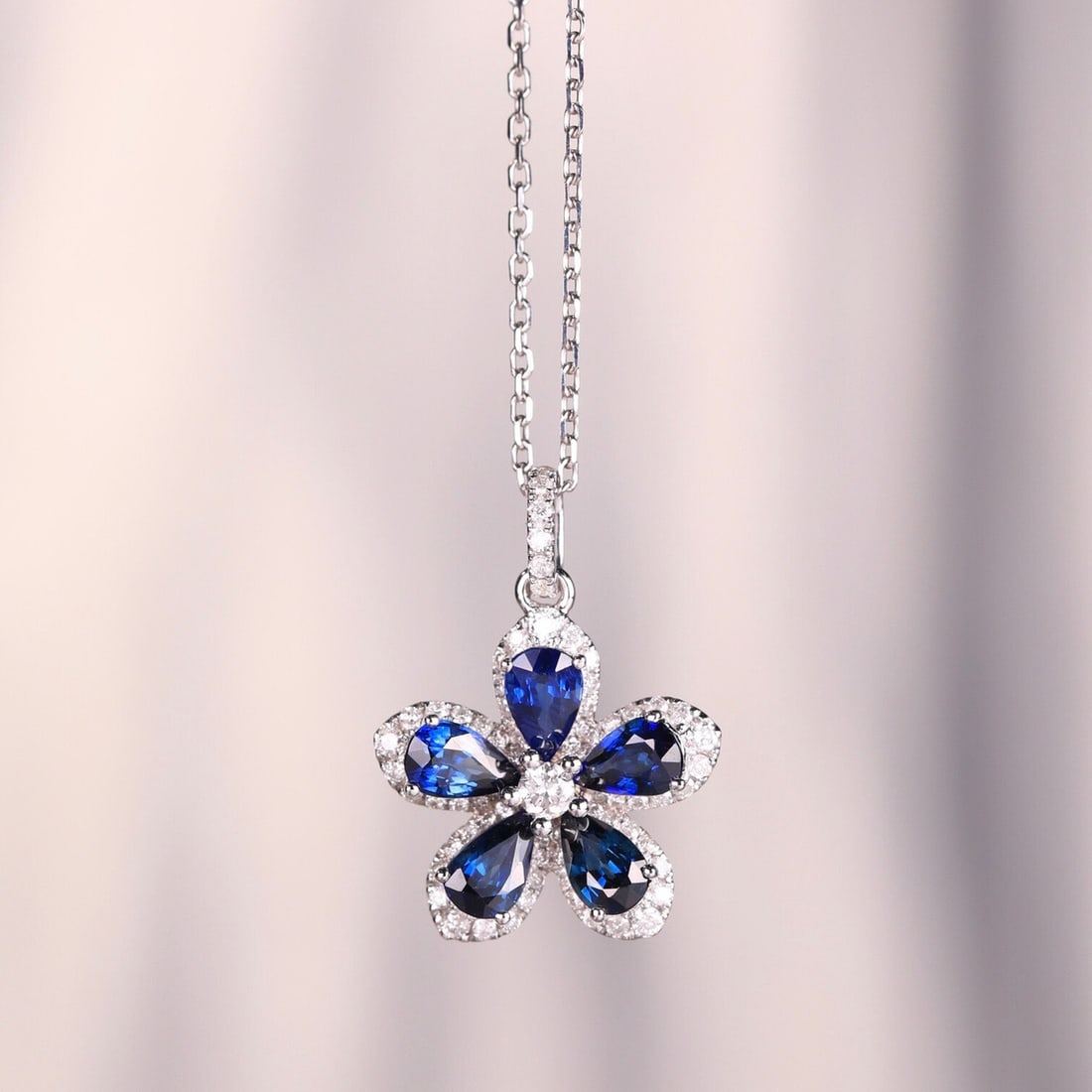 14k Gold 1.35 Ct Natural Sapphire & Diamond Necklace - 3