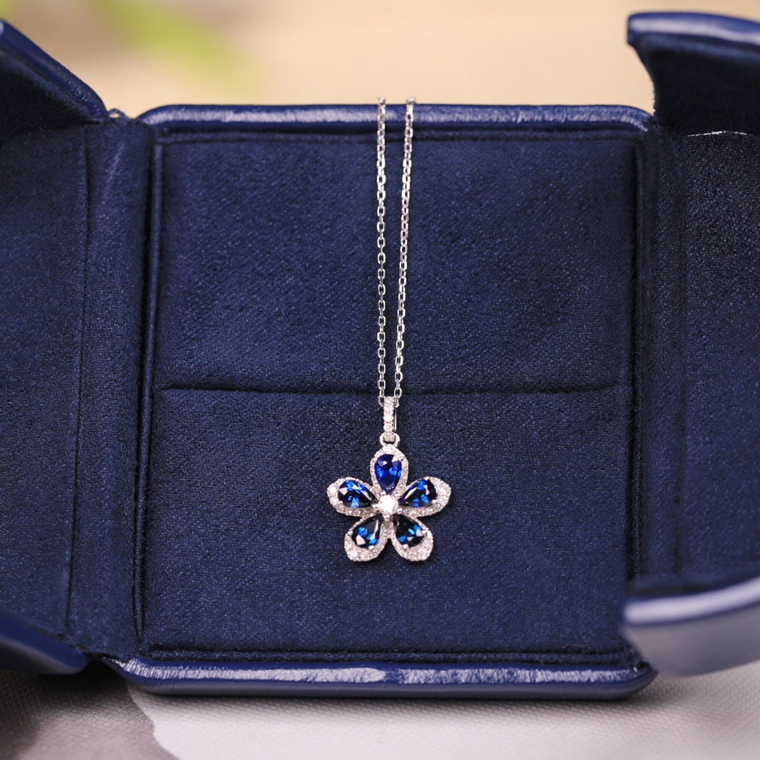 14k Gold 1.35 Ct Natural Sapphire & Diamond Necklace - 4