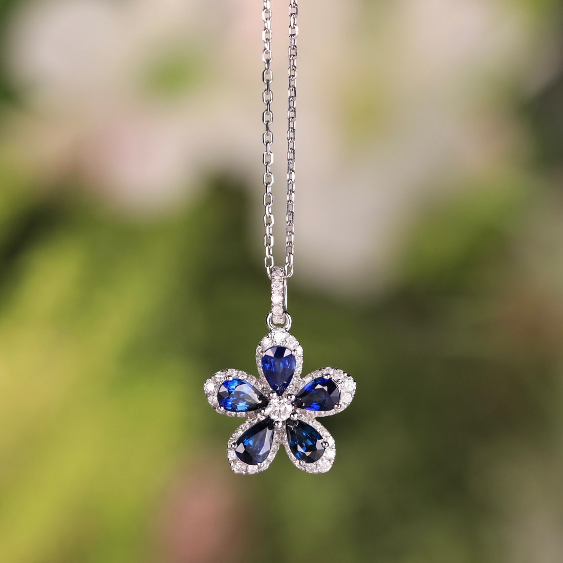 14k Gold 1.35 Ct Natural Sapphire & Diamond Necklace - 8