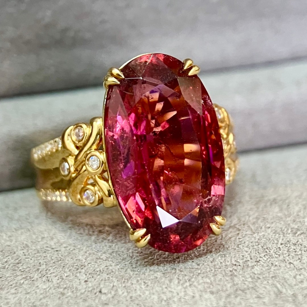 14k Gold 8.17 Ctw Natural Tourmaline & Diamond Ring - 3
