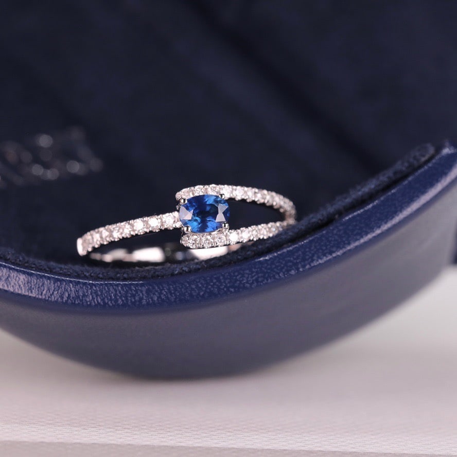 14k Gold 0.48 Ctw Natural Sapphire & Diamond Ring - 6