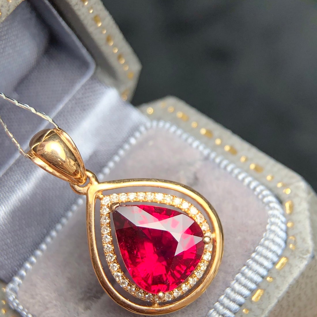 14k Gold 2.22 Ct Natural Tourmaline & Diamond Pendant( Without Chain ) - 2