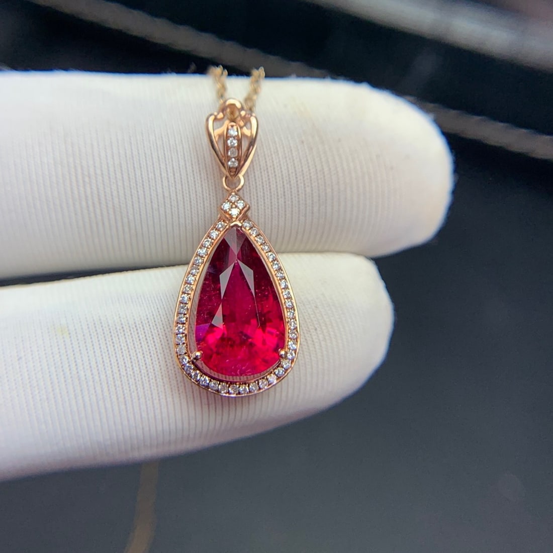 14k Gold 3.3 Ct Natural Tourmaline & Diamond Pendant( Without Chain ) - 5
