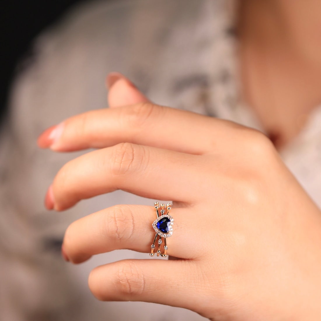 14k Gold 0.91 Ct Natural Sapphire & Diamond Ring - 6
