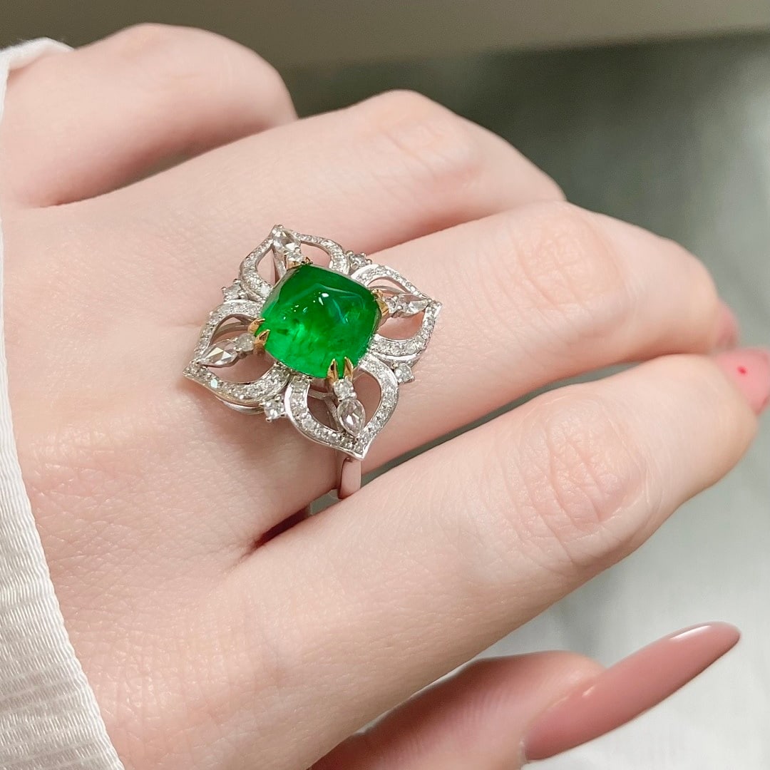 14k Gold 4.08 Ctw Vivid Green Natural Emerald & Diamond Ring - 8