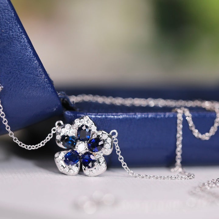 14k Gold 1.44 Ctw Natural Sapphire & Diamond Necklace - 5