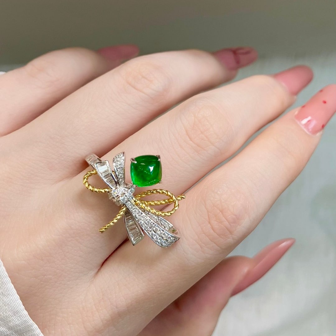 14k Gold 1.75 Ctw Vivid Green Natural Emerald & Diamond Ring - 5