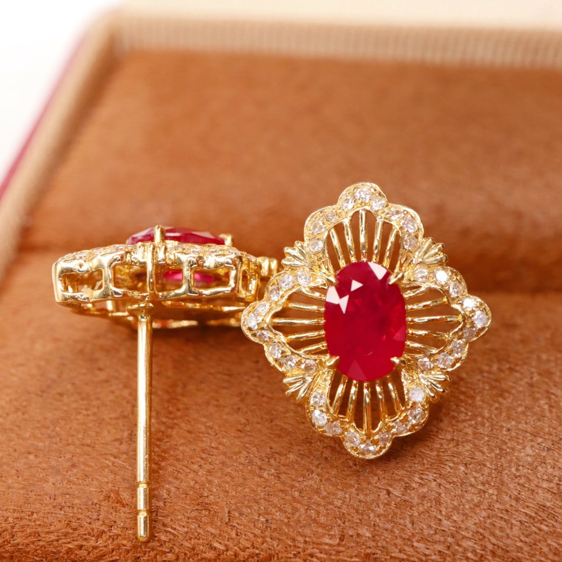 14k Gold 1.44 Ctw Natural Ruby & Diamond Earrings - 4