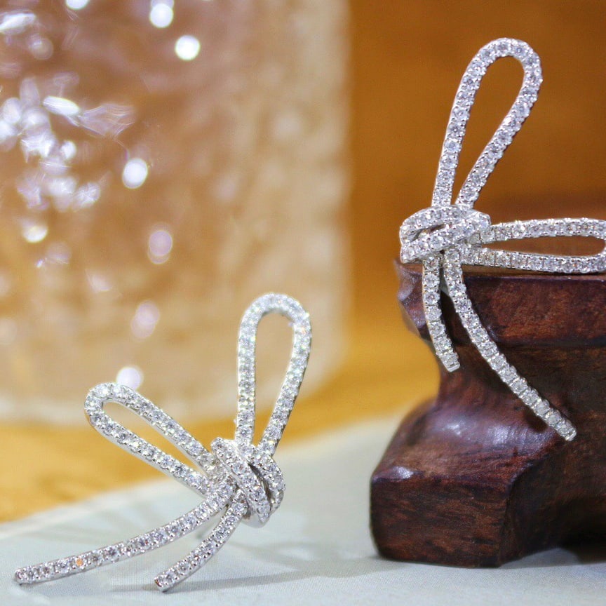 14k Gold 0.90 Ct Natural H Diamond Earrings - 2