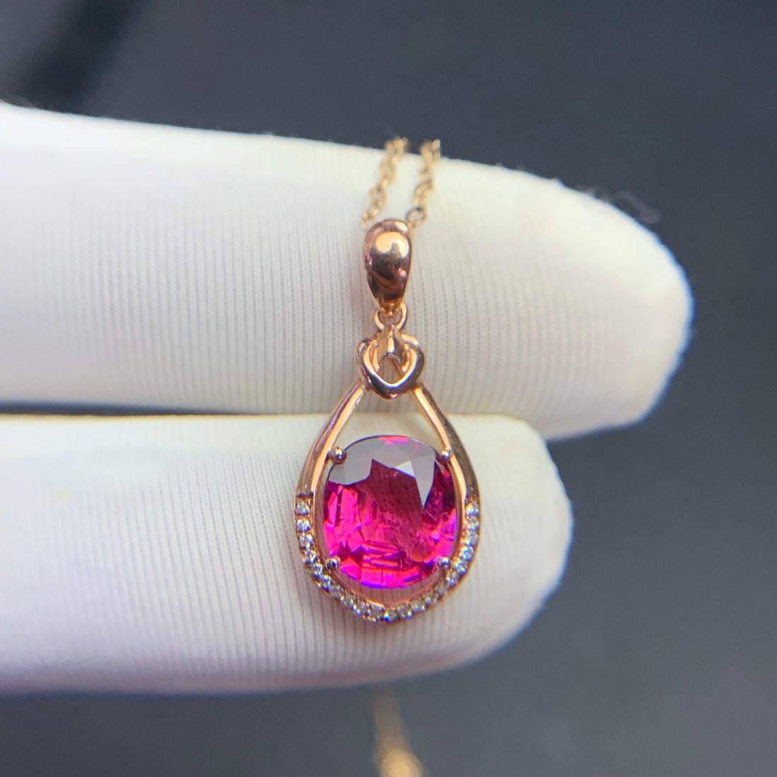 14k Gold 1.68 Ct Natural Tourmaline & Diamond Pendant( Without Chain ) - 4