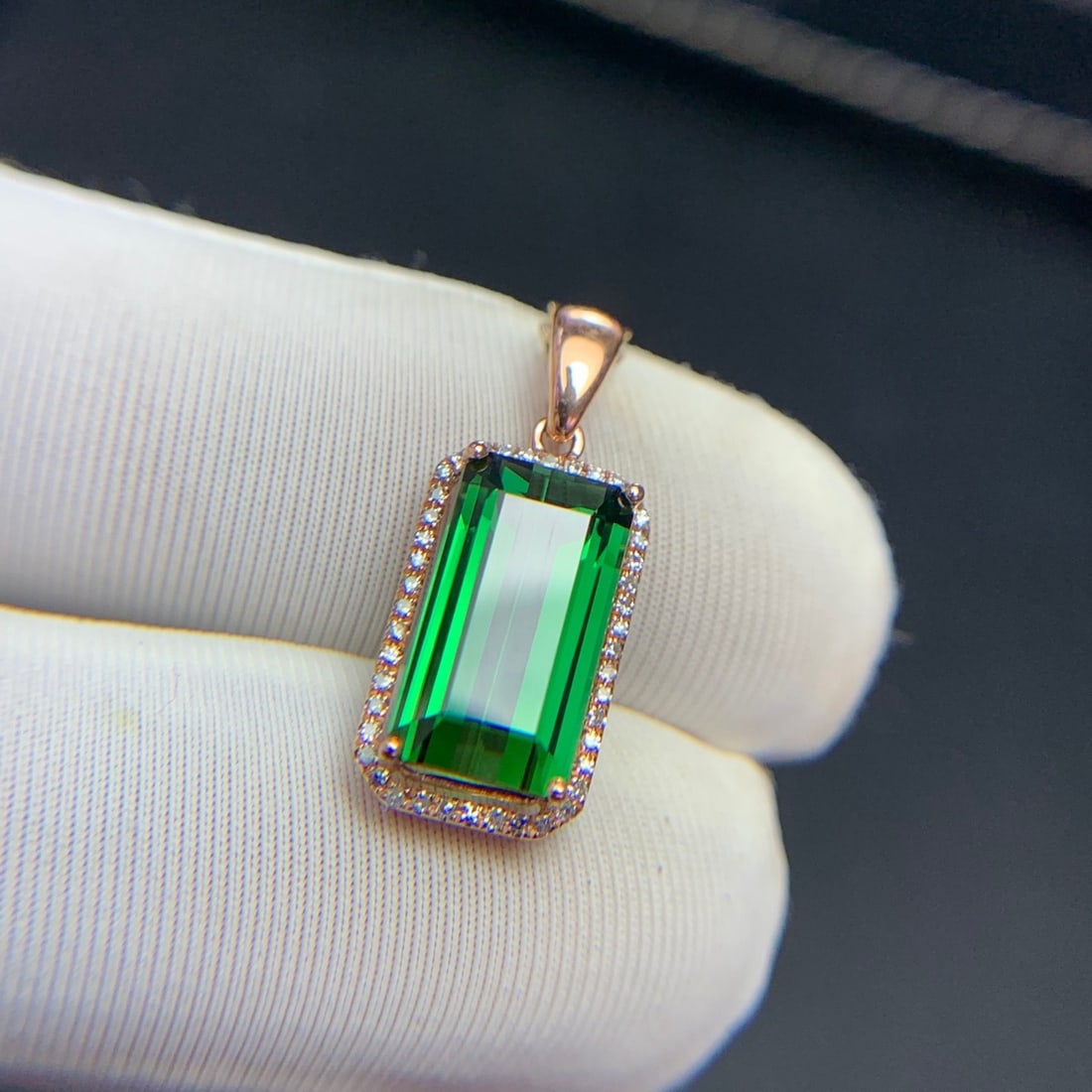 14k Gold 3.3 Ct Natural Tourmaline & Diamond Pendant( Without Chain ) - 4