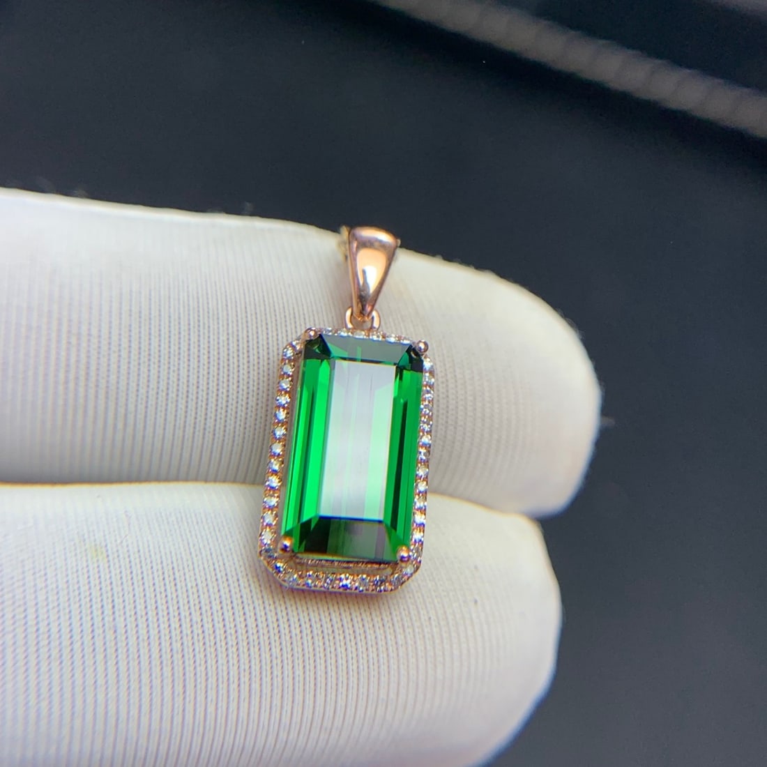 14k Gold 3.3 Ct Natural Tourmaline & Diamond Pendant( Without Chain ) - 6