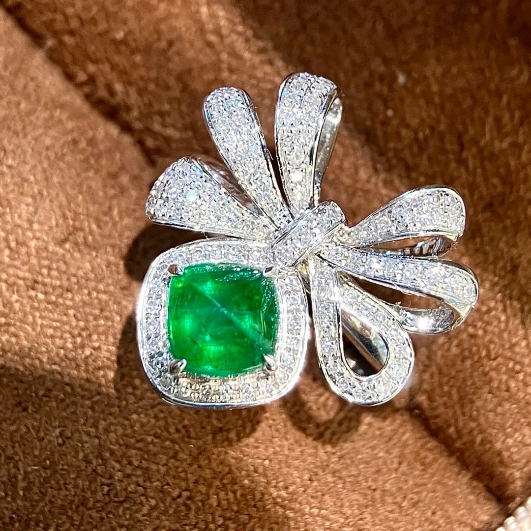 14k Gold 1.44 Ctw Vivid Green Natural Emerald & Diamond Ring - 3