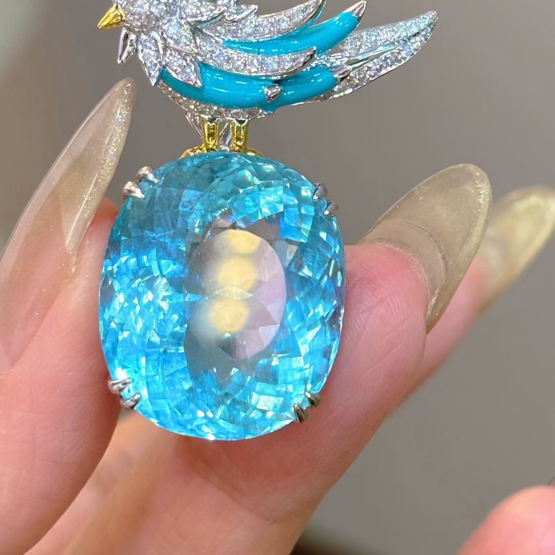 14k Gold 26.8 Ct Natural Aquamarine & Diamond Brooch/pendant( Without Chain ) - 9