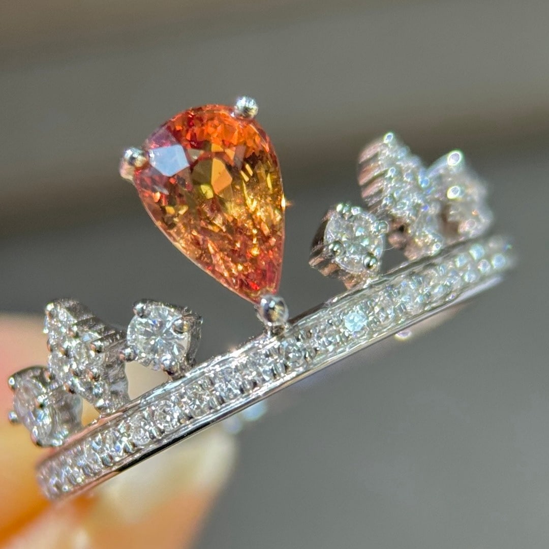 14k Gold 1.85 Ctw Natural Padparadscha Sapphire & Diamond Ring - 2
