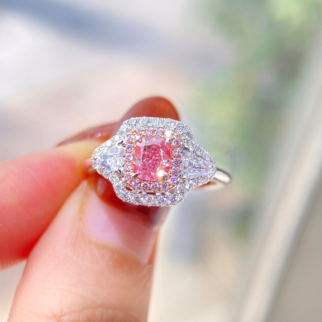 Gia Certified 14k Gold 1.15 Ctw Natural Pink Diamond & Diamond Ring - 2