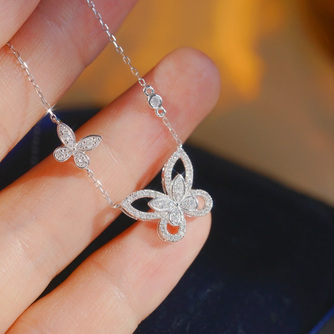 14k Gold 0.32 Ct Natural H Diamond & Butterfly Necklace - 4