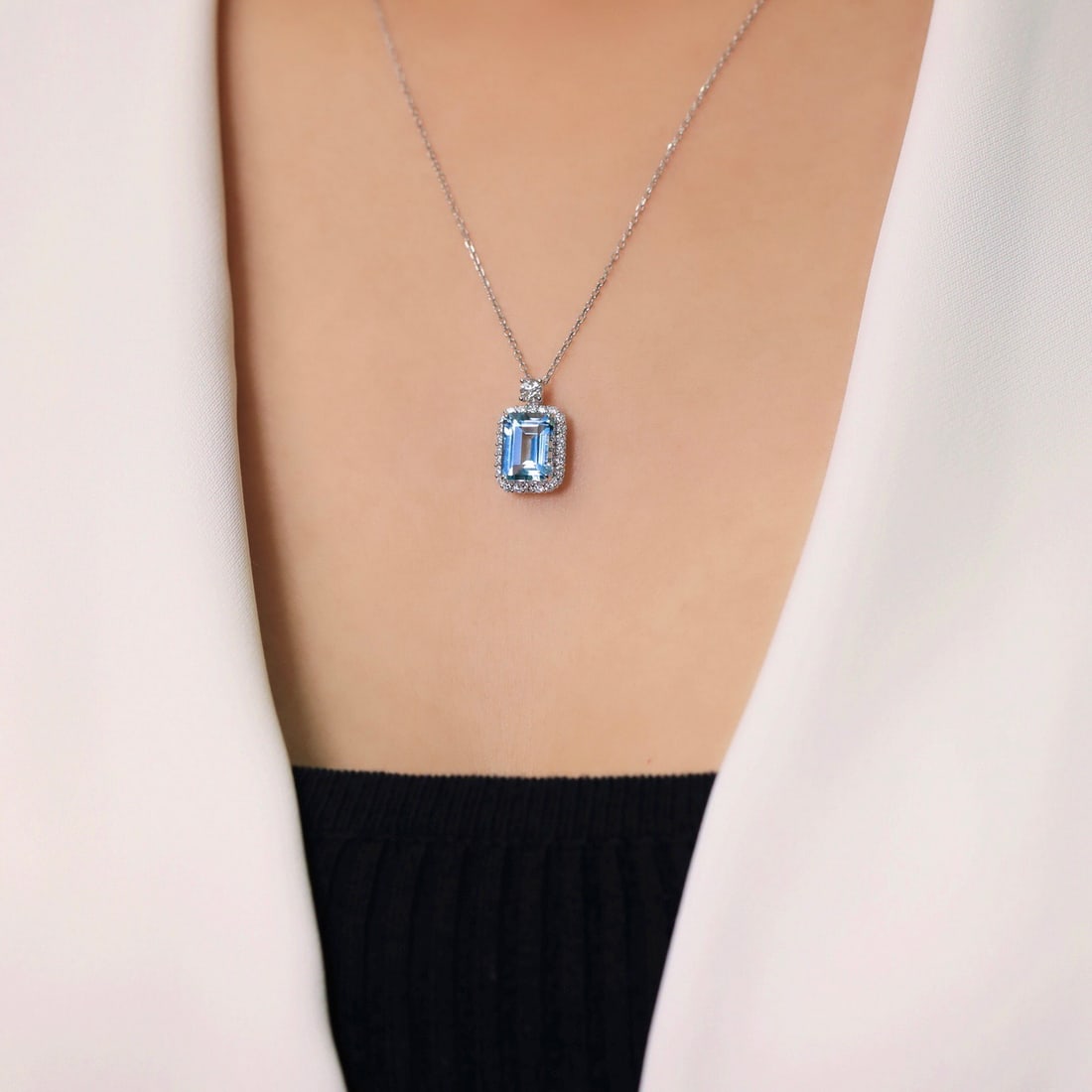14k Gold 2.52 Ctw Natural Aquamarine & Diamond Pendant( Without Chain ) - 3