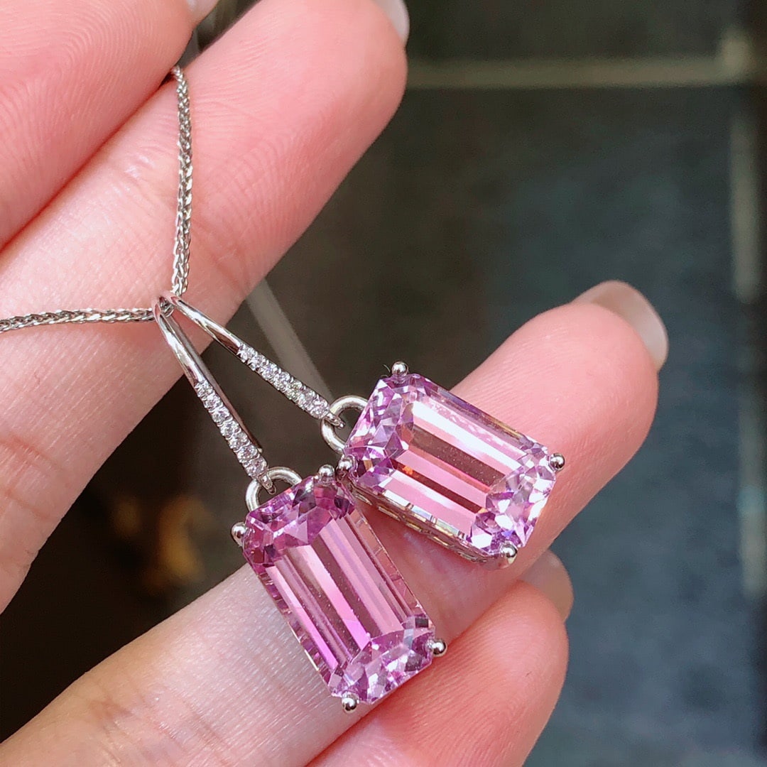 14k Gold 16.23 Ctw Natural Kunzite & Diamond Earrings - 5