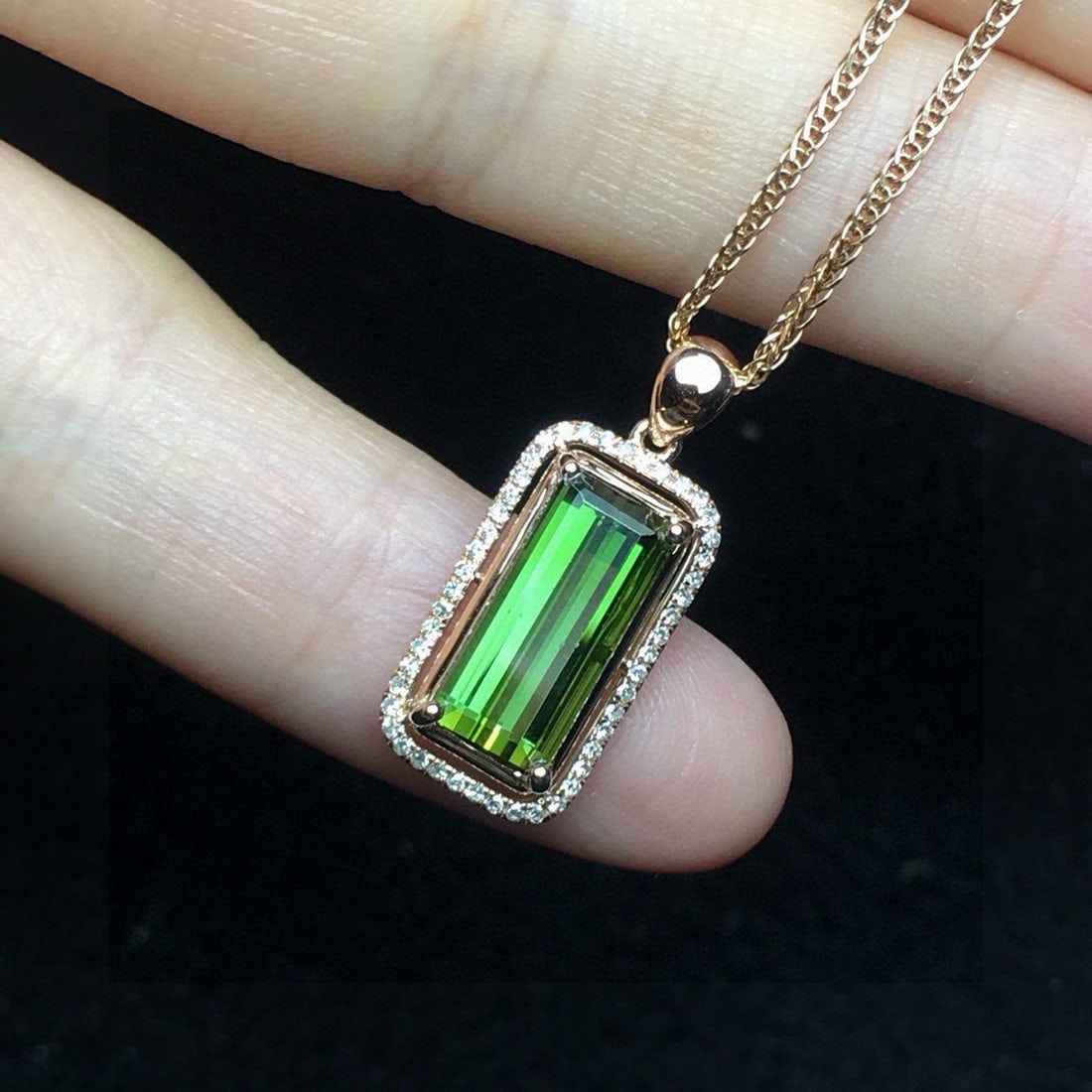 14k Gold 3.0 Ct Natural Tourmaline & Diamond Pendant( Without Chain ) - 2
