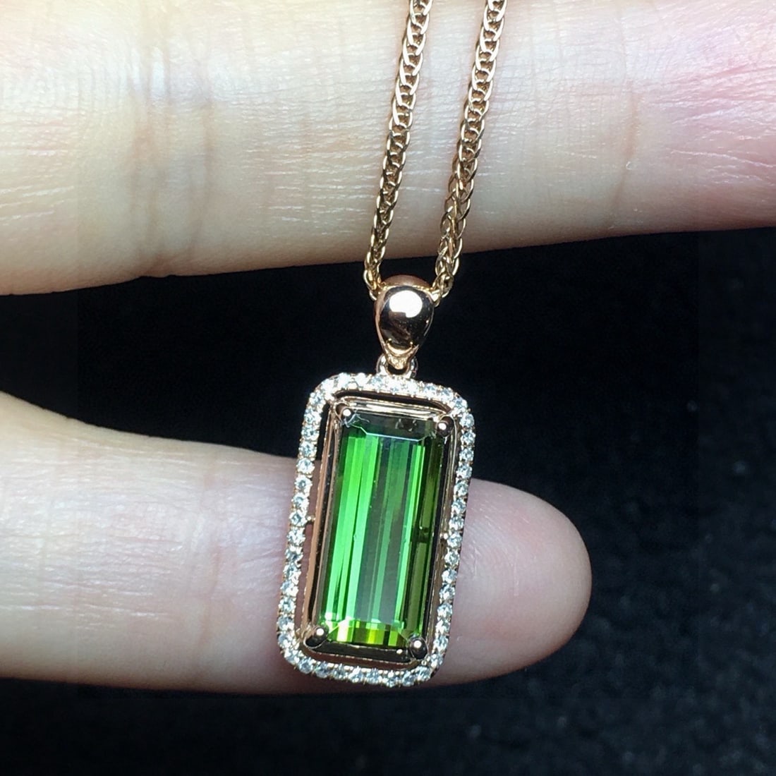 14k Gold 3.0 Ct Natural Tourmaline & Diamond Pendant( Without Chain ) - 3