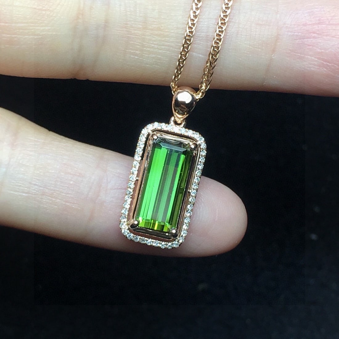 14k Gold 3.0 Ct Natural Tourmaline & Diamond Pendant( Without Chain ) - 4
