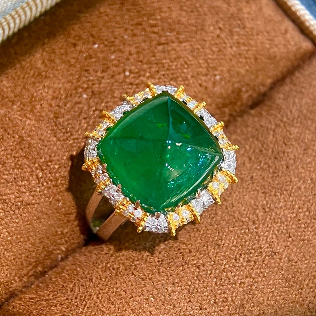 14k Gold 9.57 Ctw Vivid Green Natural Emerald & Diamond Ring - 2