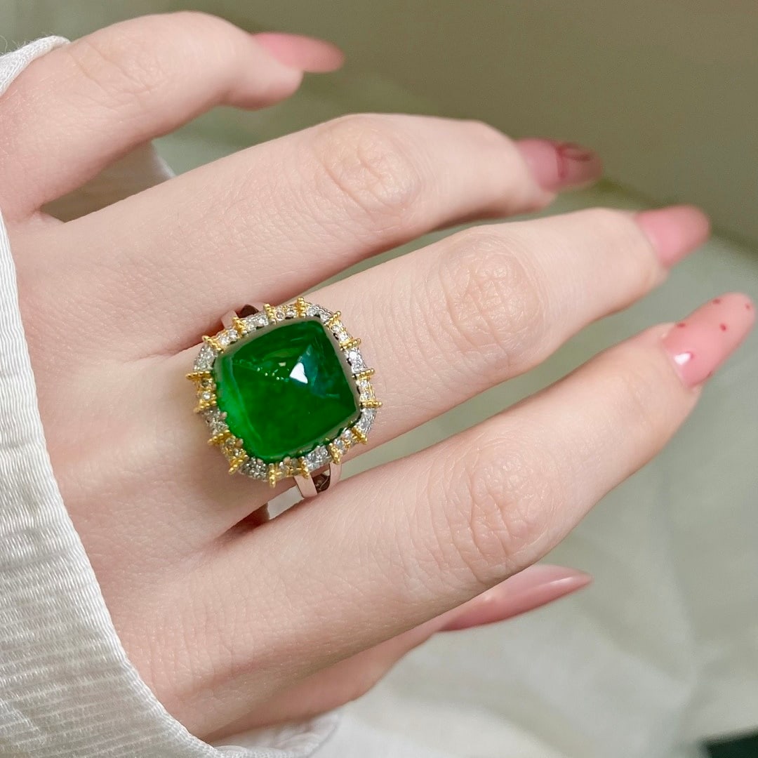 14k Gold 9.57 Ctw Vivid Green Natural Emerald & Diamond Ring - 5