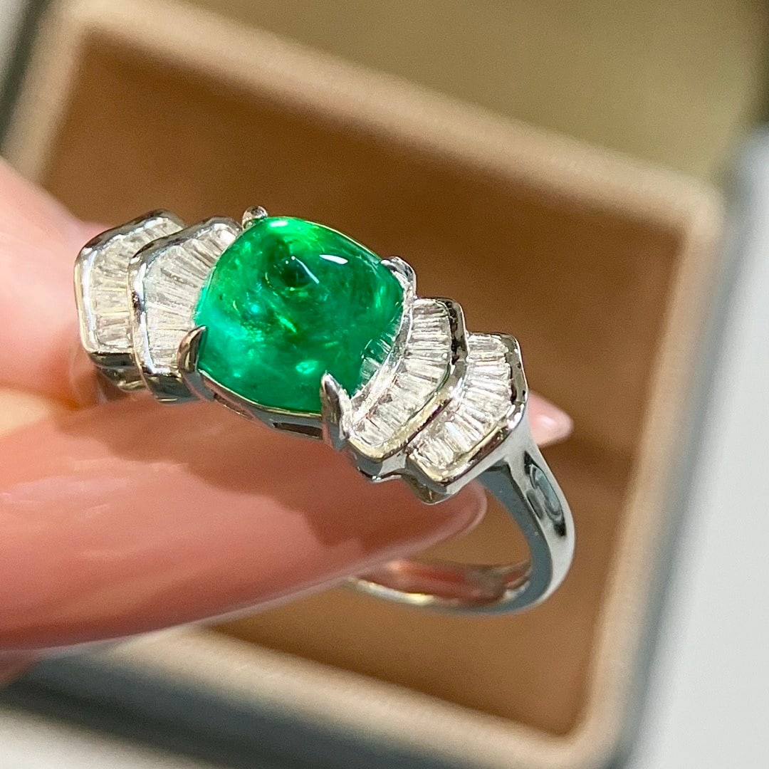14k Gold 1.86 Ctw Vivid Green Natural Emerald & Diamond Ring - 5