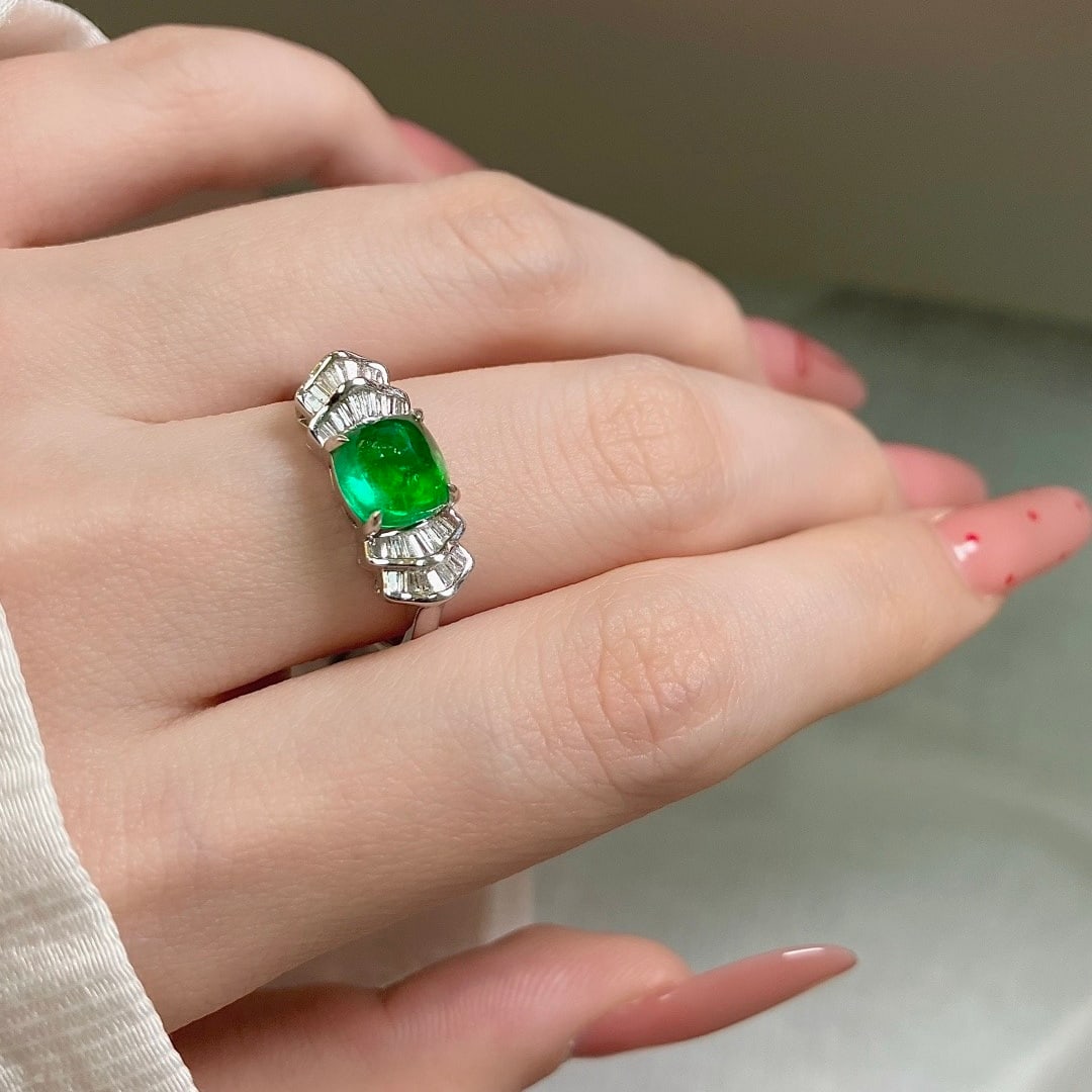 14k Gold 1.86 Ctw Vivid Green Natural Emerald & Diamond Ring - 6