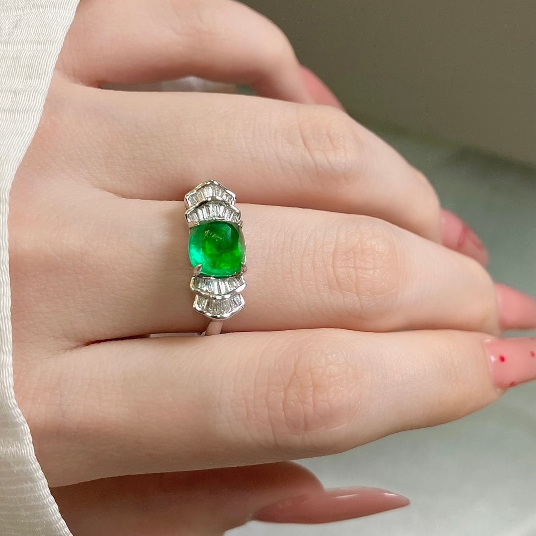 14k Gold 1.86 Ctw Vivid Green Natural Emerald & Diamond Ring - 7