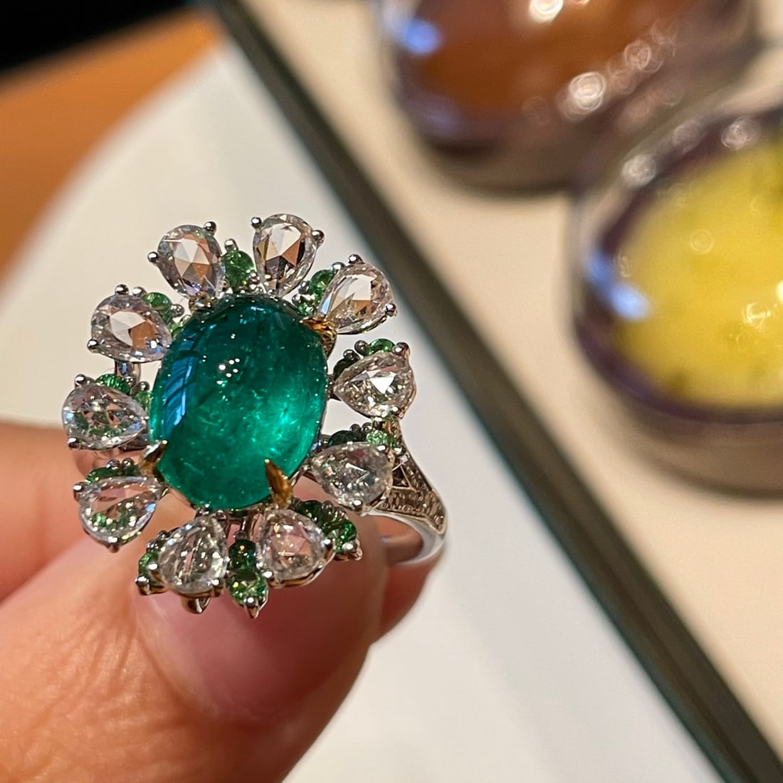 14k Gold 3.2 Ct Natural Emerald & Sapphire & Diamond Ring/pendant( Without Chain ) - 2