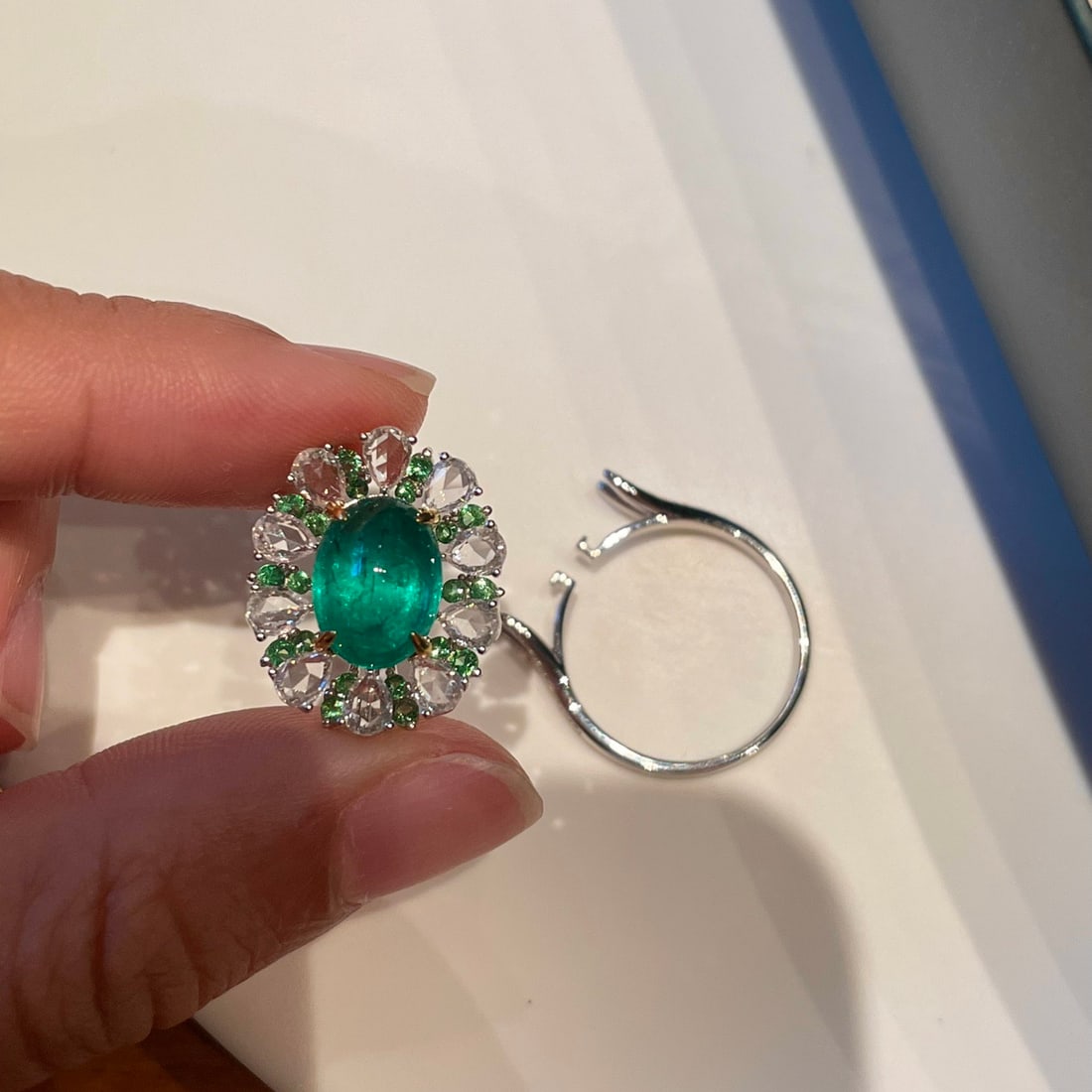 14k Gold 3.2 Ct Natural Emerald & Sapphire & Diamond Ring/pendant( Without Chain ) - 5