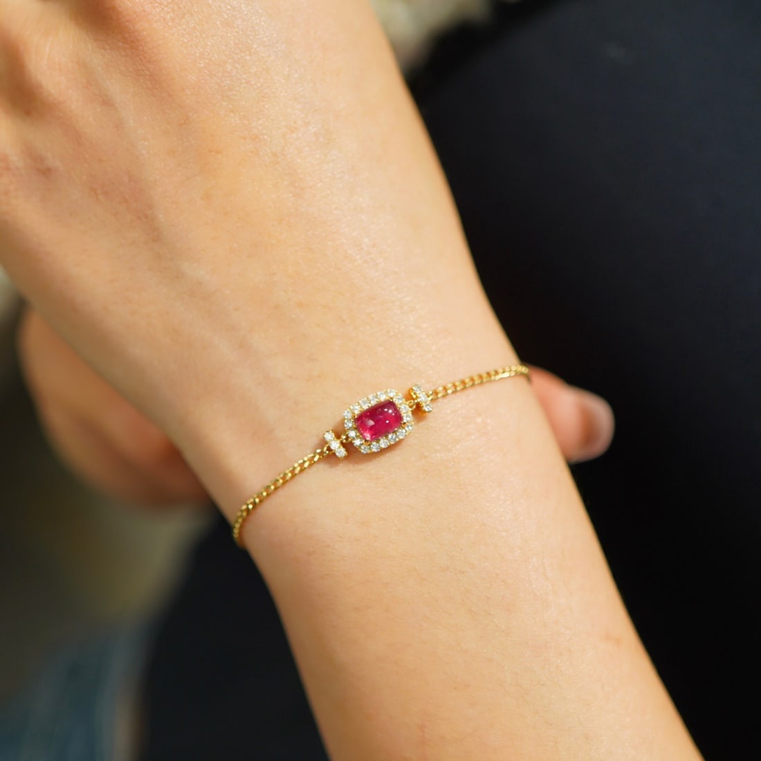 14k Gold 1 Ct Natural Tourmaline & Diamond Bracelet - 3