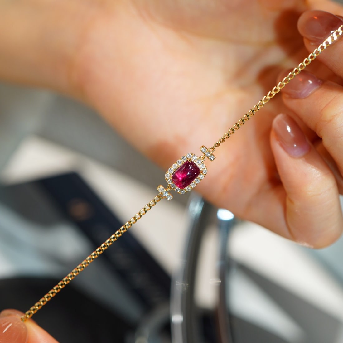 14k Gold 1 Ct Natural Tourmaline & Diamond Bracelet - 4