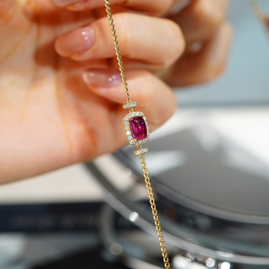14k Gold 1 Ct Natural Tourmaline & Diamond Bracelet - 5